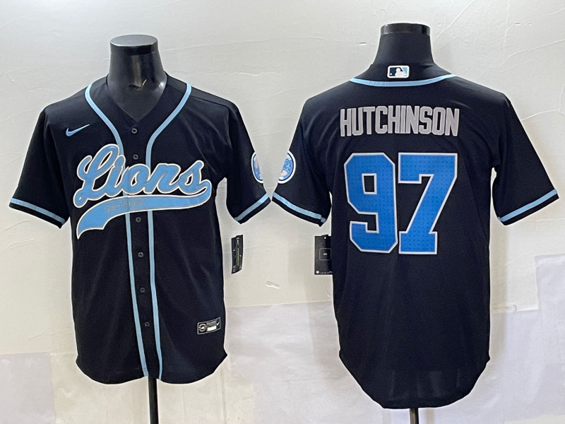 Men 2025 Detroit Lions #97 Hutchinson Black joint name 2025 Nike Limited NFL Jersey style 007->customized ncaa jersey->Custom Jersey